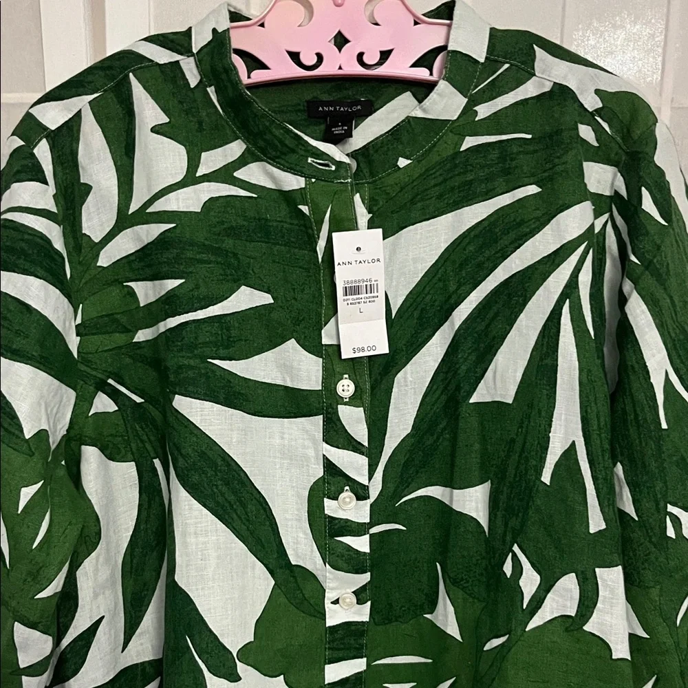 Ann Taylor Green Leaf Pattern Shirt - Picture 5 of 11